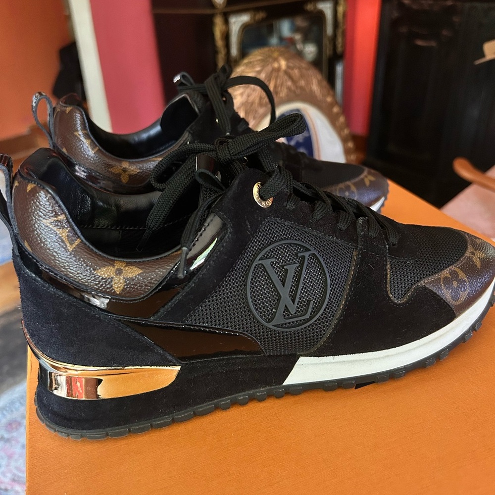 Louis Vuitton Black and Gold Monogram Sneakers